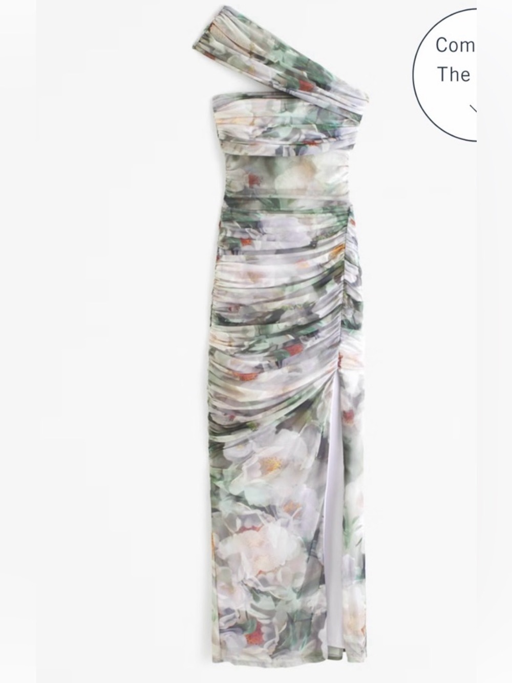 A&F Floral Ruched Strapless Evening Dress with Shoulder Accent